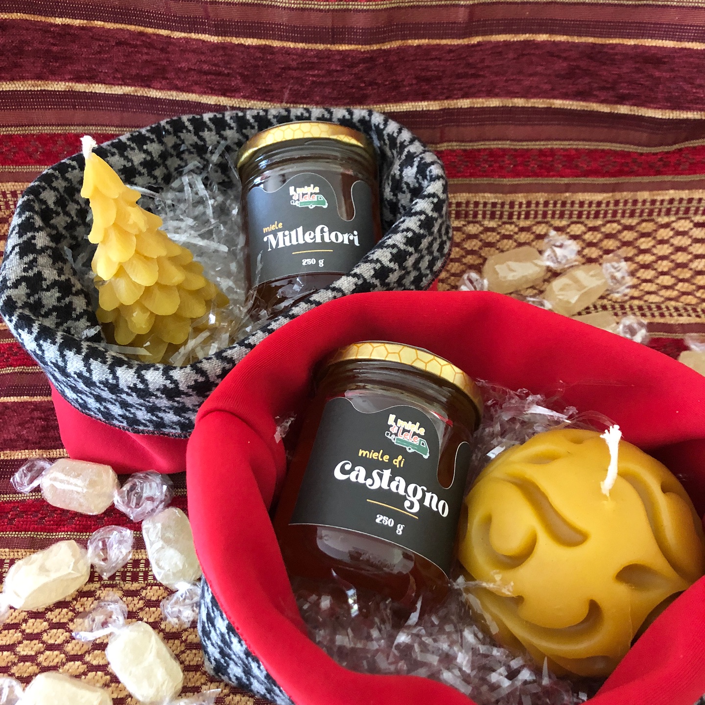 Miele di Castagno e Millefiori con candele in cera d’api